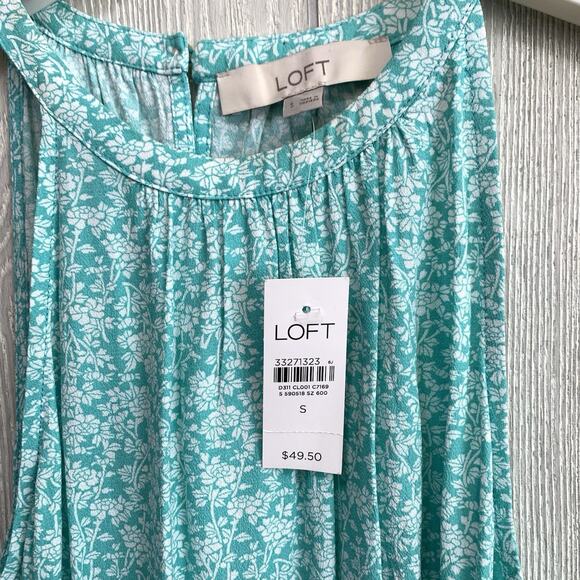 LOFT Turquoise Floral Tank Blouse Small NWT - Picture 3 of 5